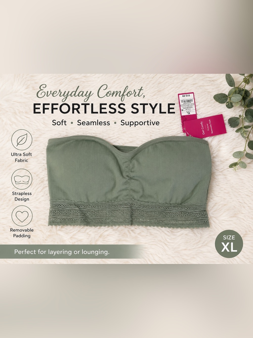 NWT Xhilaration Strapless Bandeau top – Safe/Olive Green XL